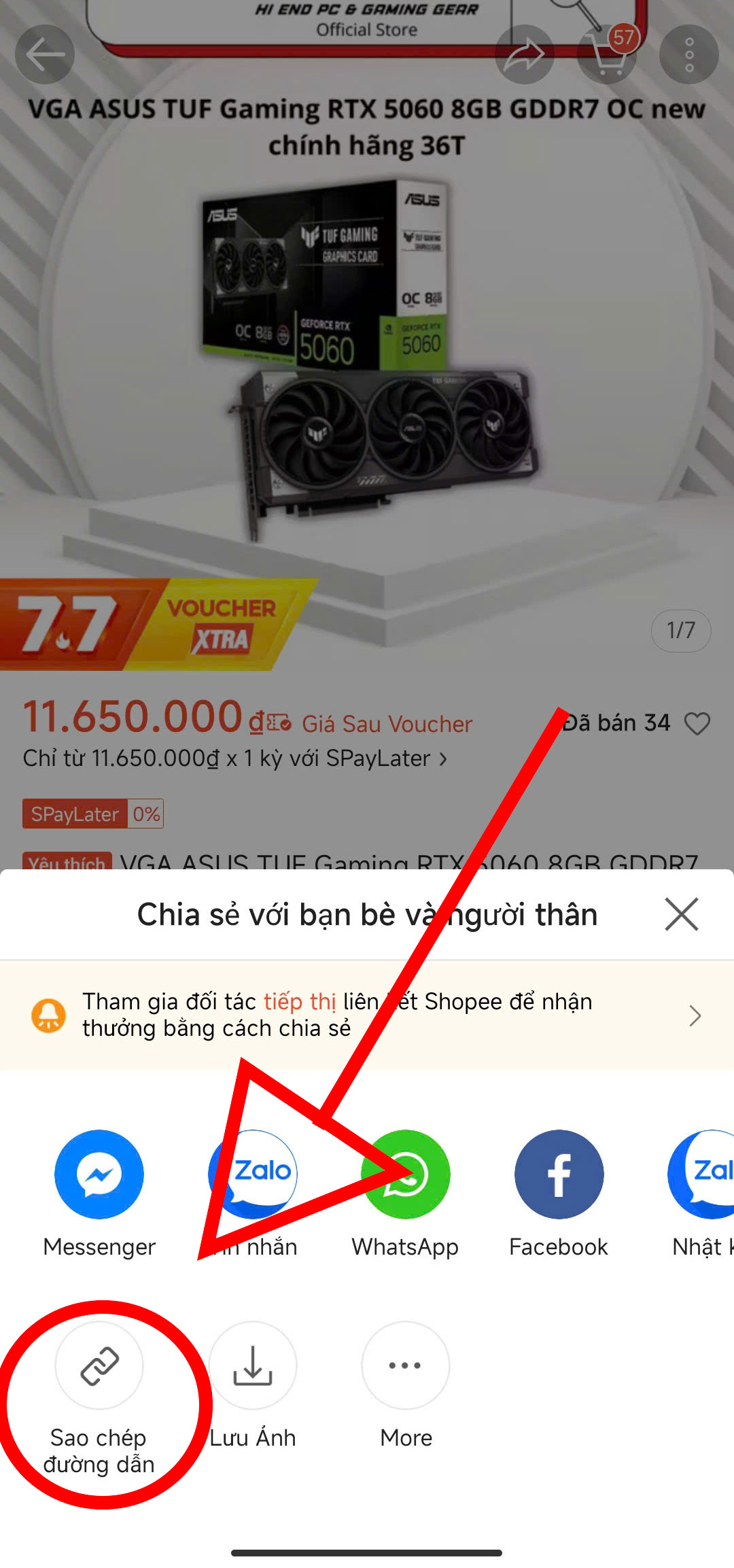 Sao chép đường dẫn Shopee