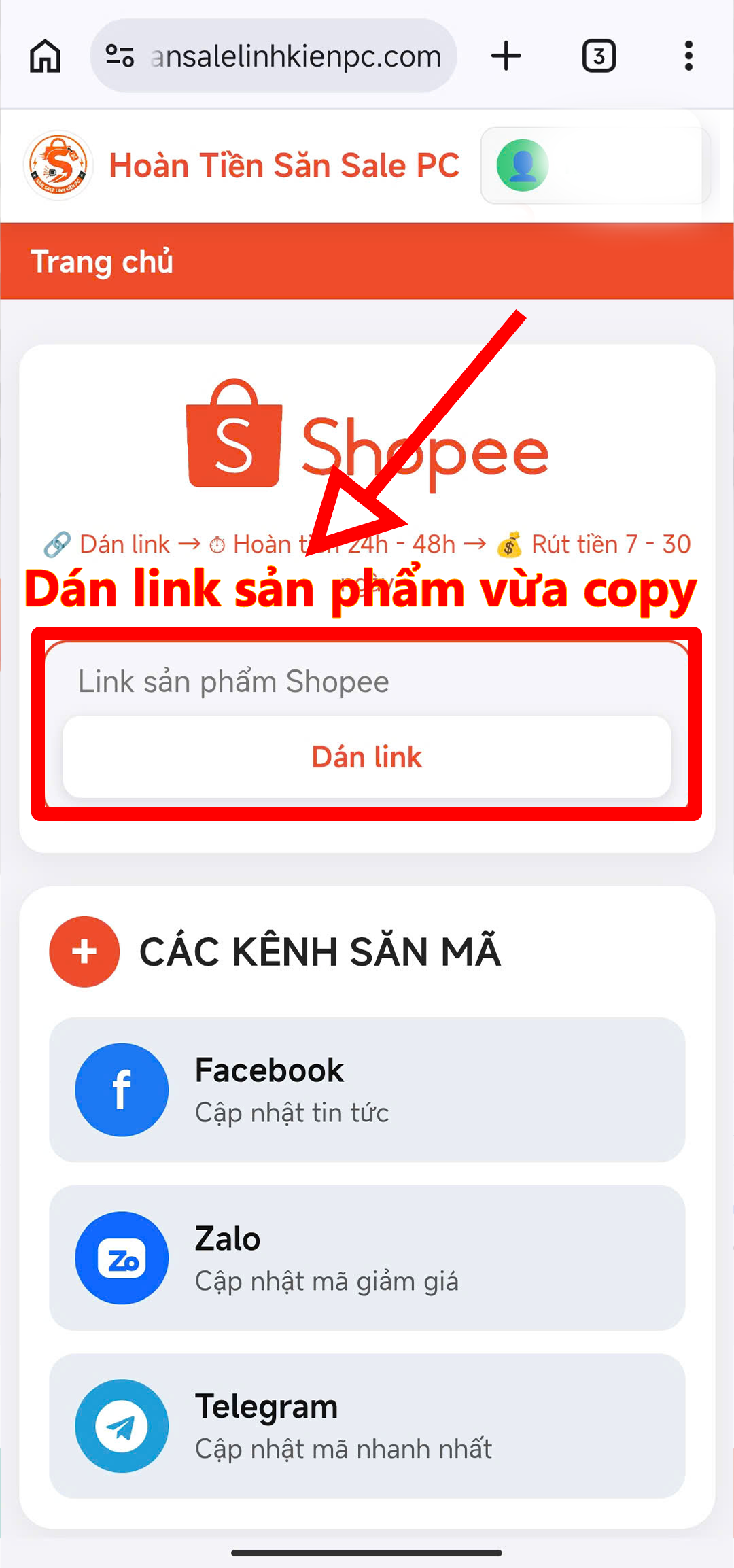 Dán link Shopee vào website